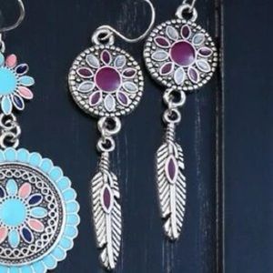 Shein Feather Earrings 🪶 Red/Silver